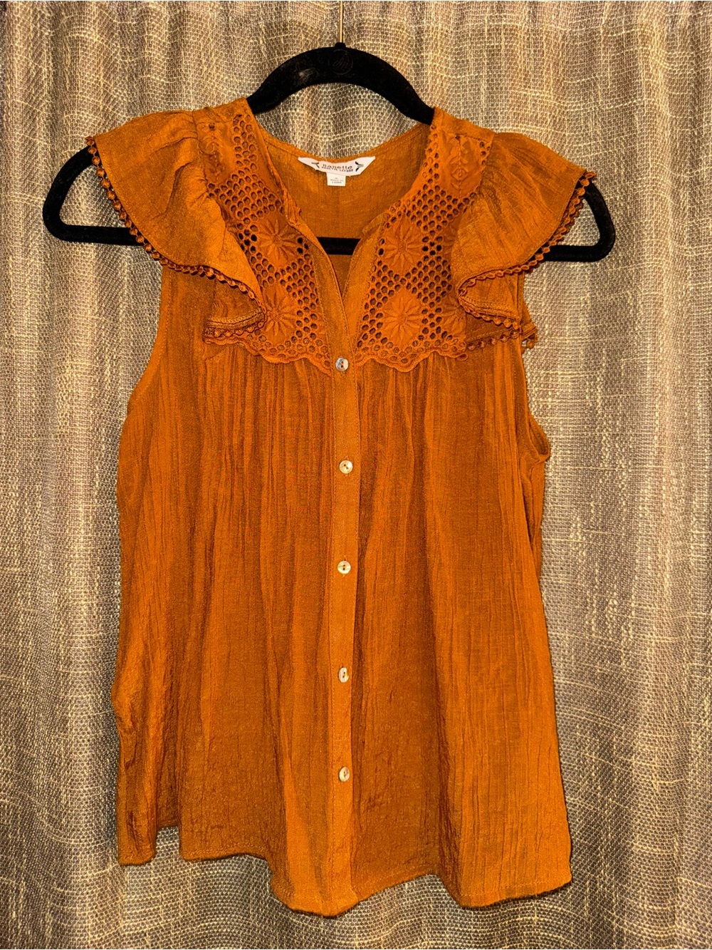 Nanette Lepore Orange Eyelet Ruffle Sleeveless Blouse